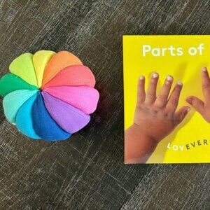 Lovevery Parts of me book and organic cotton rainbow ball